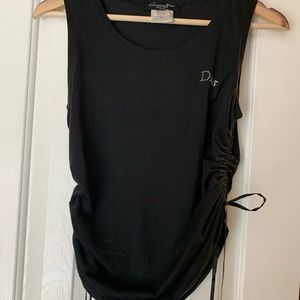 Dior Side Ruched Blouse w/ metal logo appliqués